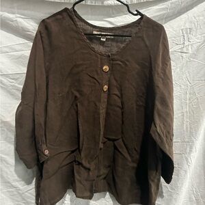 Flax Chocolate Brown linen Tunic 2X